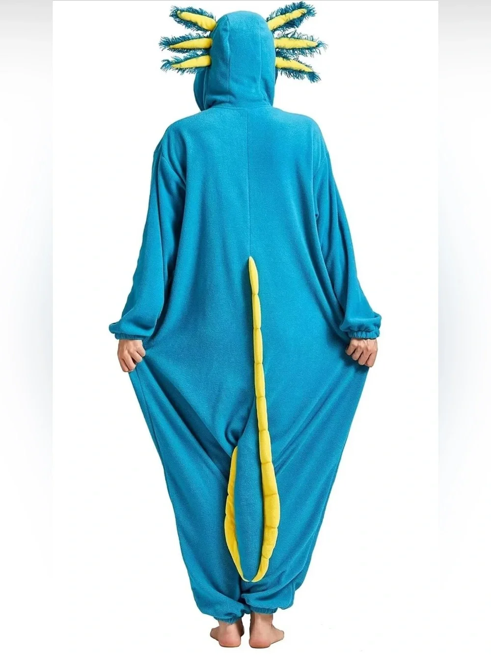 Kids Axolotl Plush Onesie Costume Pajamas Blue Yellow 10-11 Years Cosplay